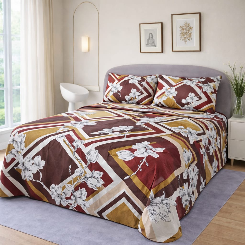 Premium Micro Rich Cotton Double Bed Bedsheet Set – 93x96 | Soft & Elegant Design