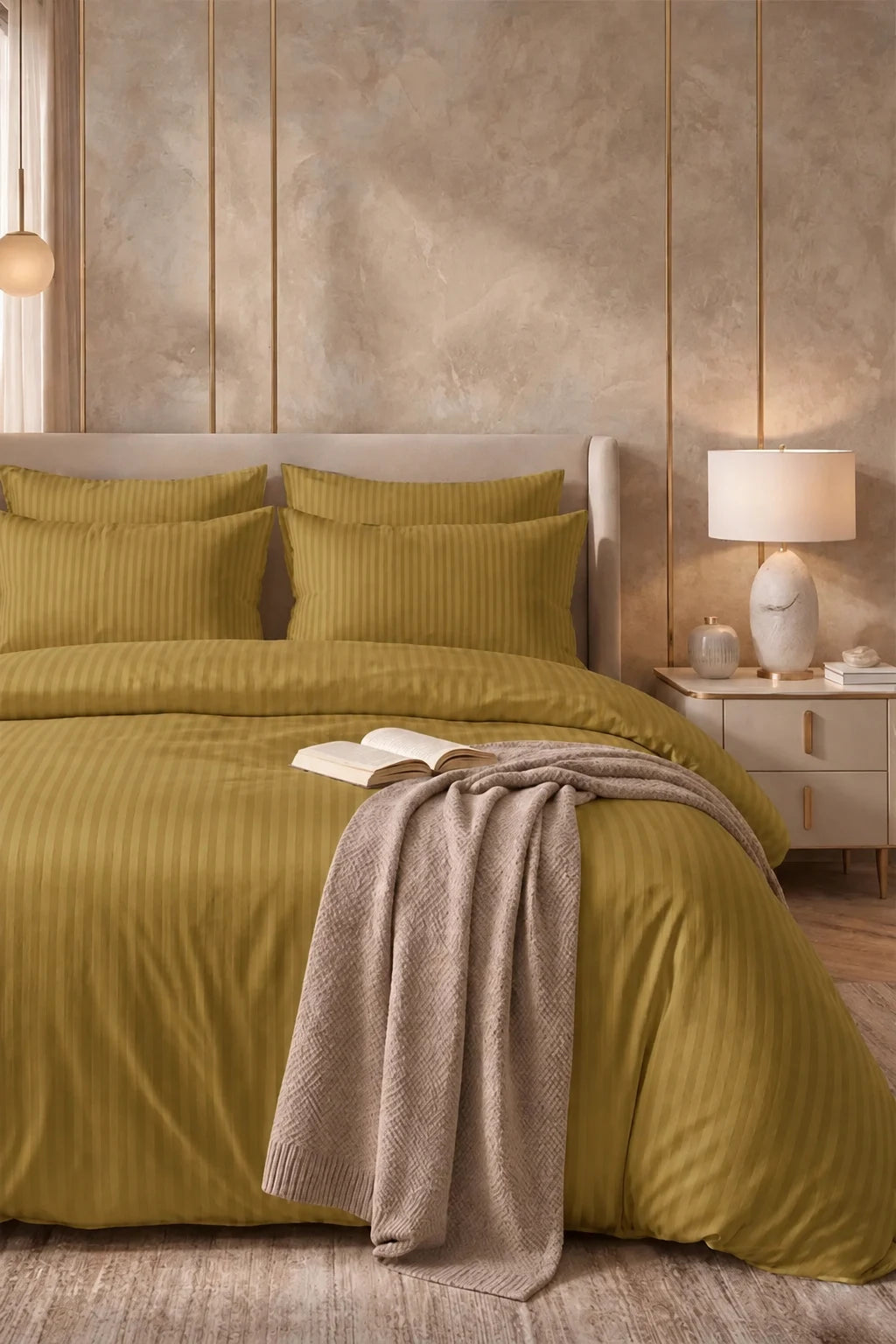 Olive Green Quilt Cover Set (6PCS - King Size)