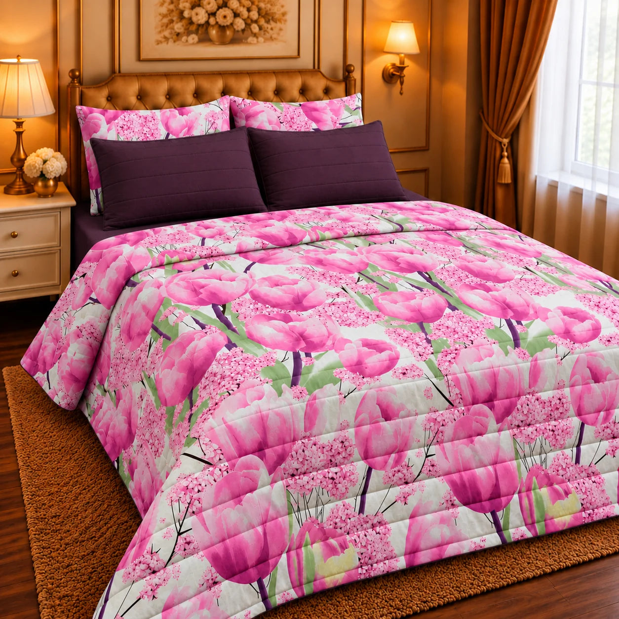 Premium Export Cotton 6-Piece Double Bed Comforter Set with Quilted Comforter, Bed Sheet & 4 Pillow Covers