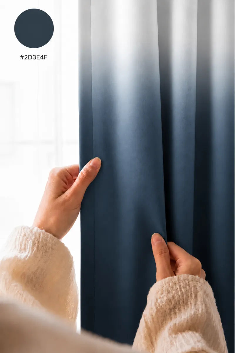 Midnight Slate Blue (#2D3E4F) Dip-Dye Ombre Velvet Curtains – Set of 2 Panels