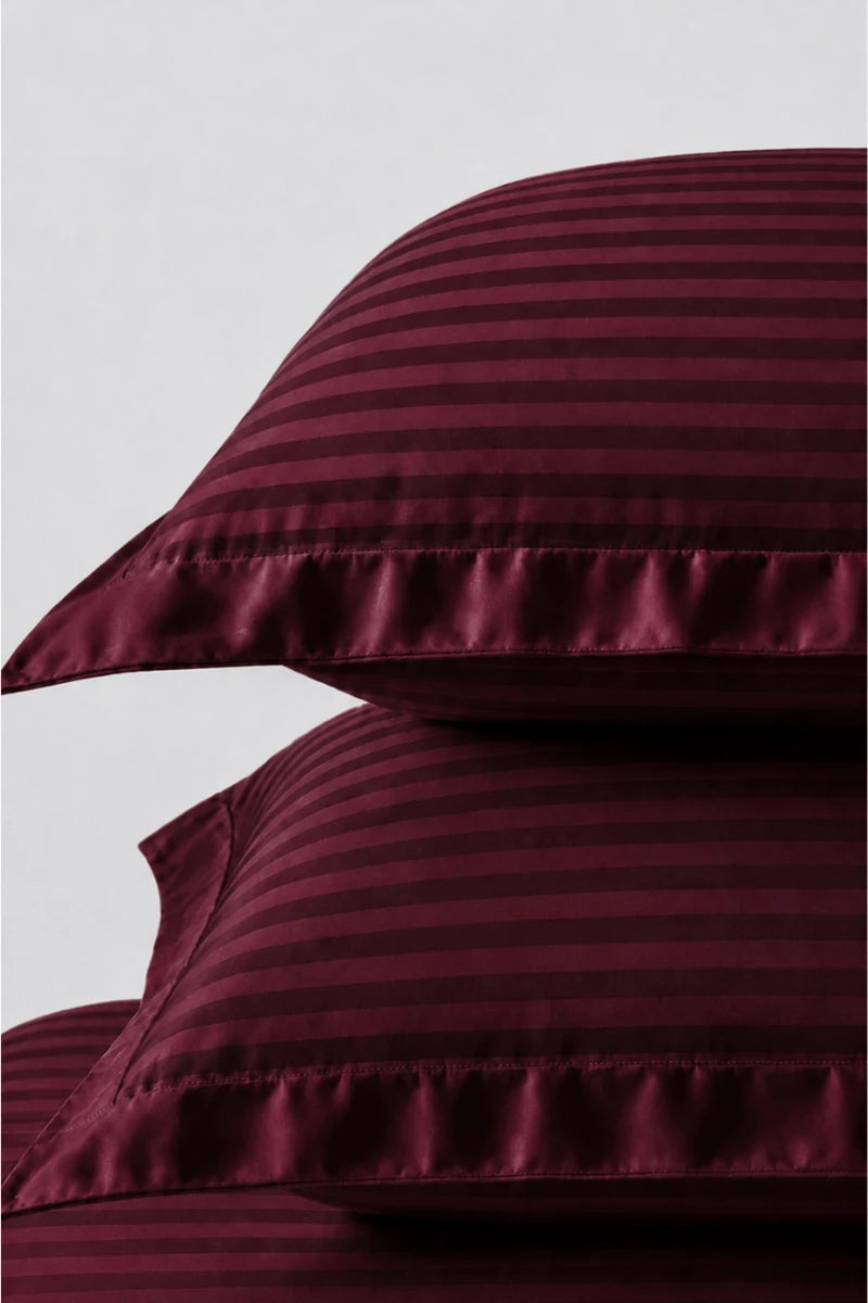 Wine Maroon Stripe Fitted Bedsheet - King Size