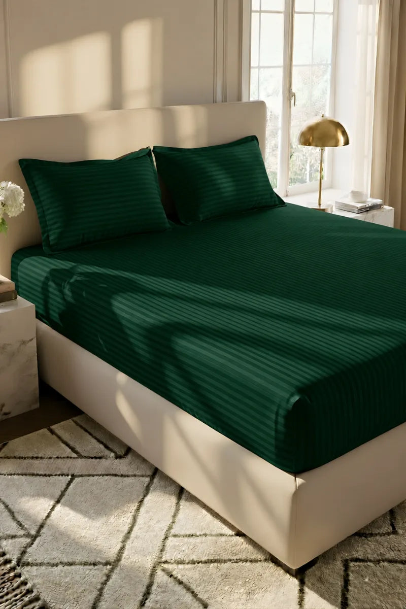 Emerald Green Stripe Fitted Bedsheet - King Size