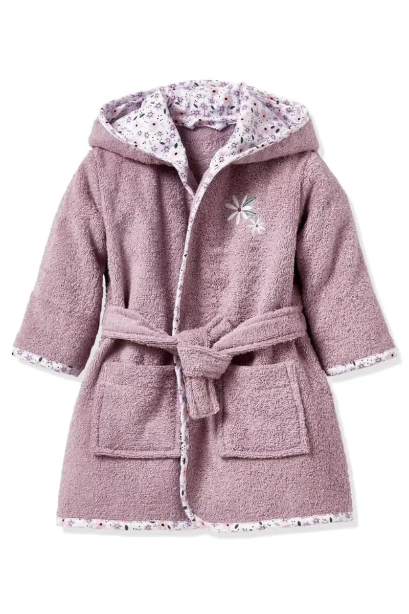 Flowers Hooded Kids Bathrobe – Lilac (Ages 9 Months to 3 Years)