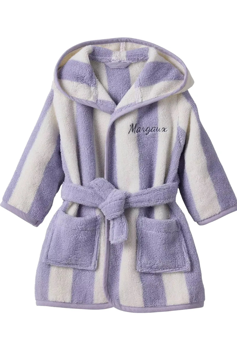 Kids Striped Purple Bathrobe (2–4 Years) | Hooded & Cozy