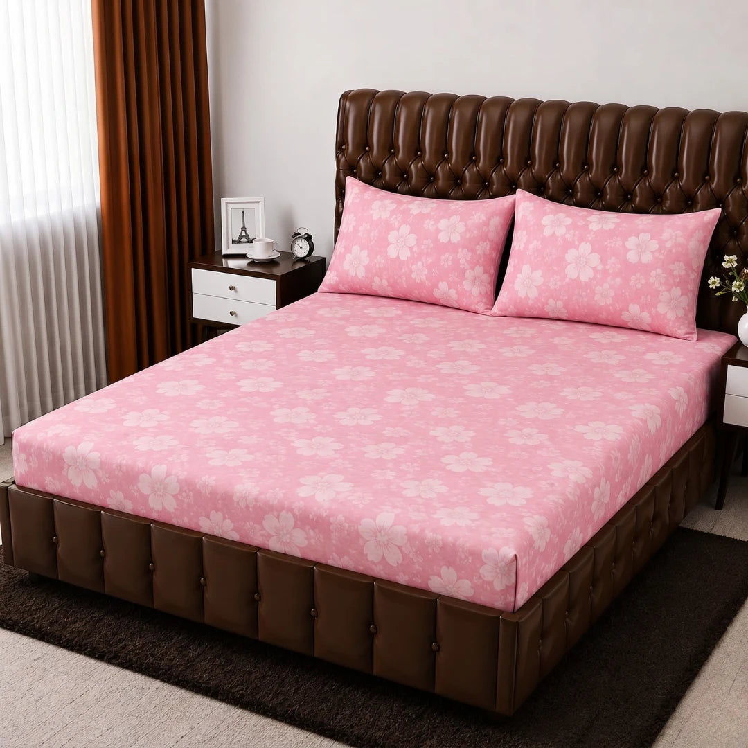 Floral Micro Cotton Fitted Sheet Set 72×78 + 10” with Matching Pillow Cover