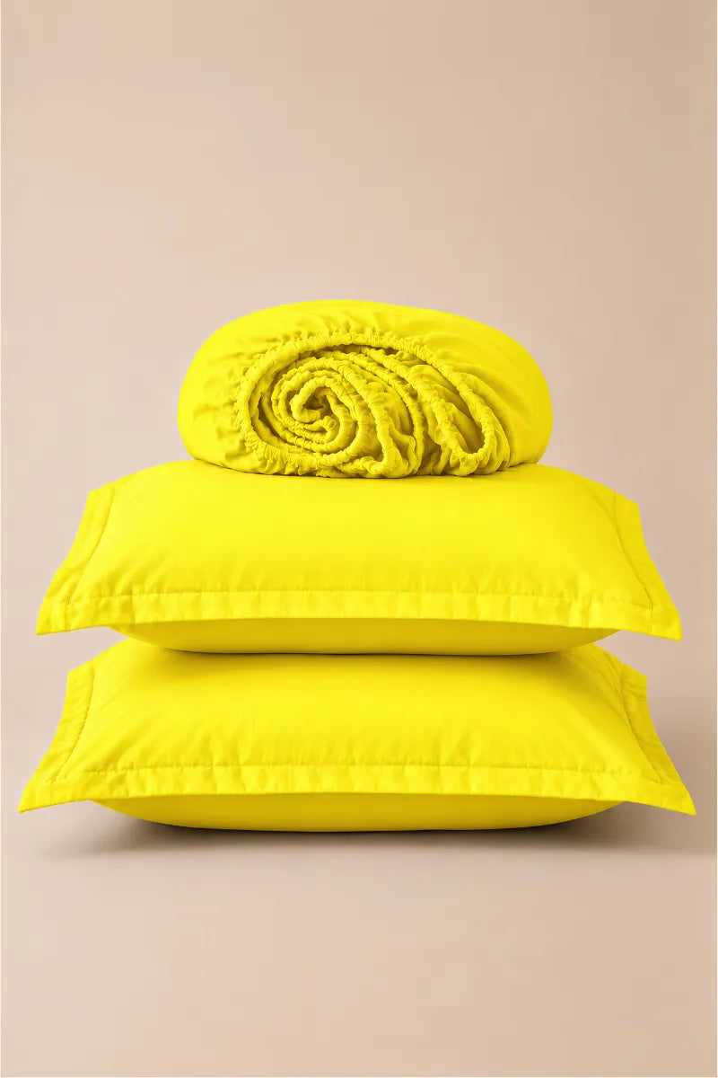 Lemon Yellow Solid 3-Piece Bedsheet Set