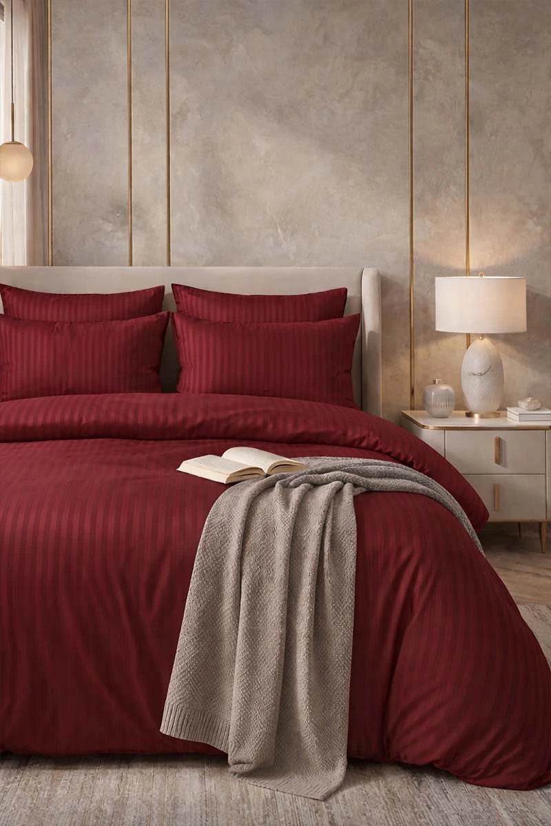 Wine Red Quilt Cover Set (6PCS - King Size)