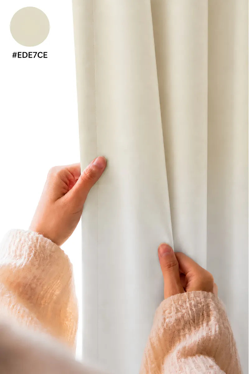 Ivory Cream (#EDE7CE) Frosted Ombre Velvet Curtains – Set of 2 Panels