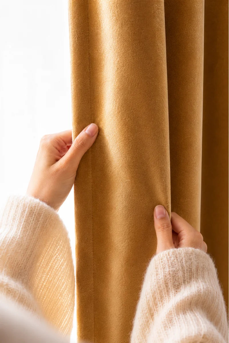 Mustard Yellow Solid Velvet Curtains - Set of 2 Panels