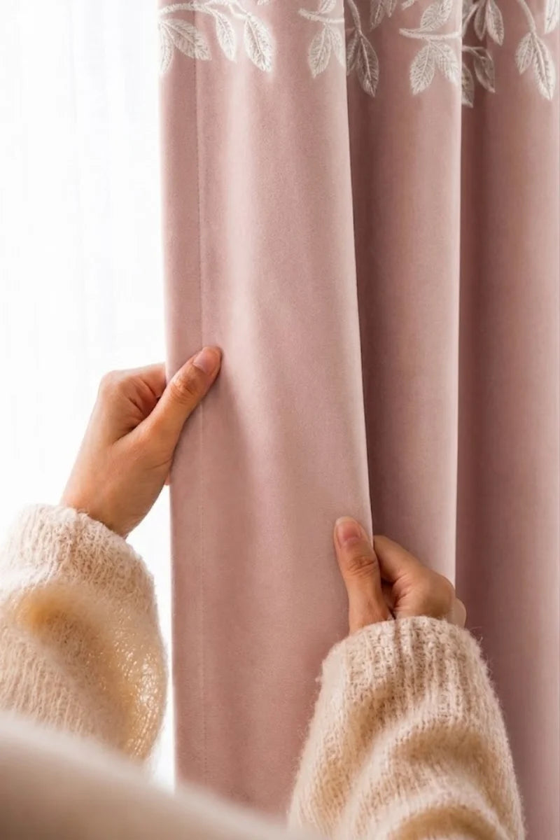Pink Floral Vine Velvet Curtains – Set of 2 Panels