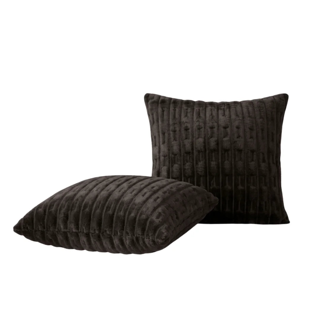 Light Black Embossed Fleece Texture Cushion – Rich Texture & Hidden Zip (Pack of 2)