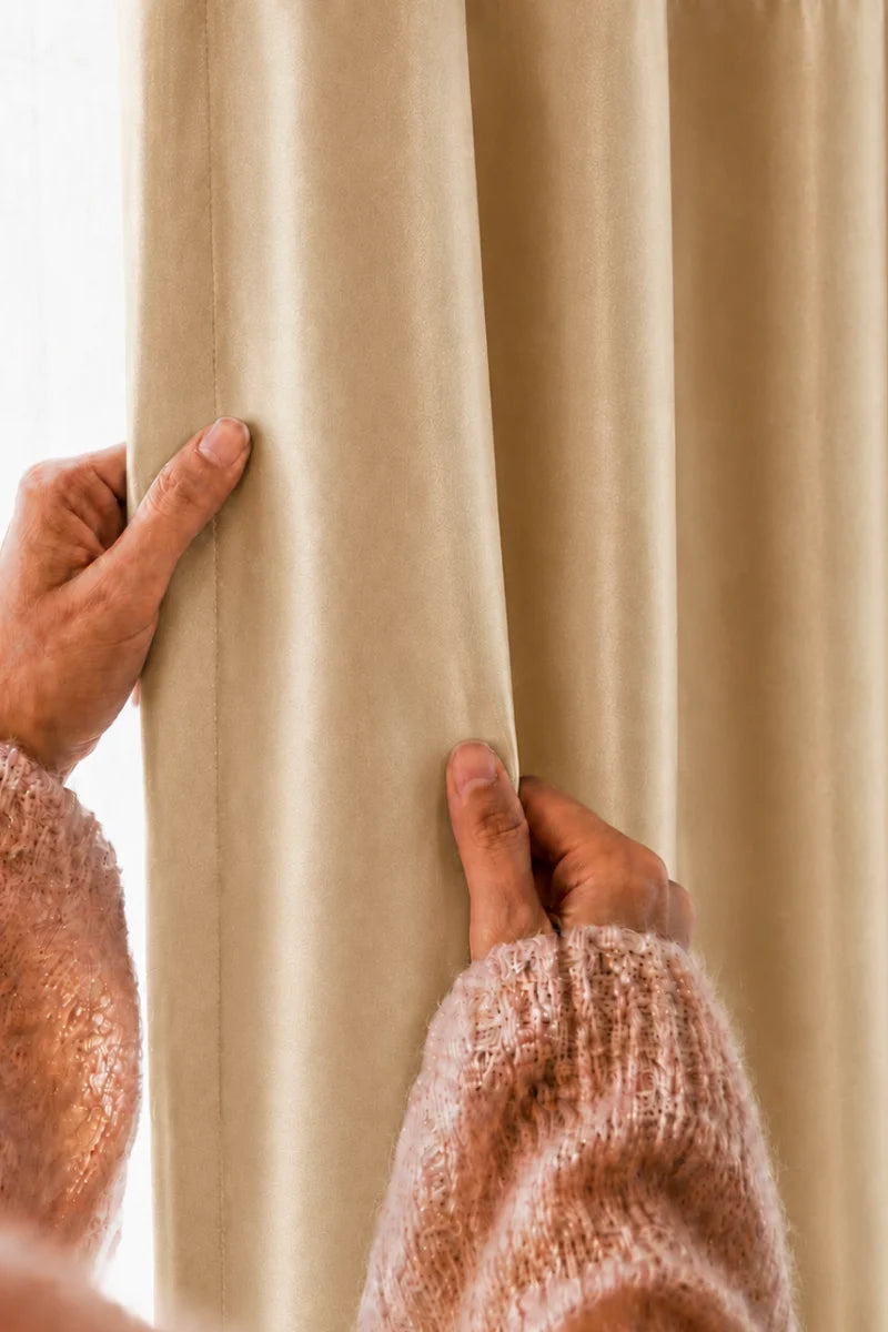 Dark Cream Imperial Border Velvet Curtains - Set of 2 Panels
