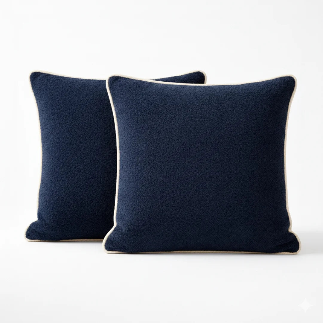Navy Blue Modern Terry Cushion – Soft Texture & Hidden Zip (Pack of 2)