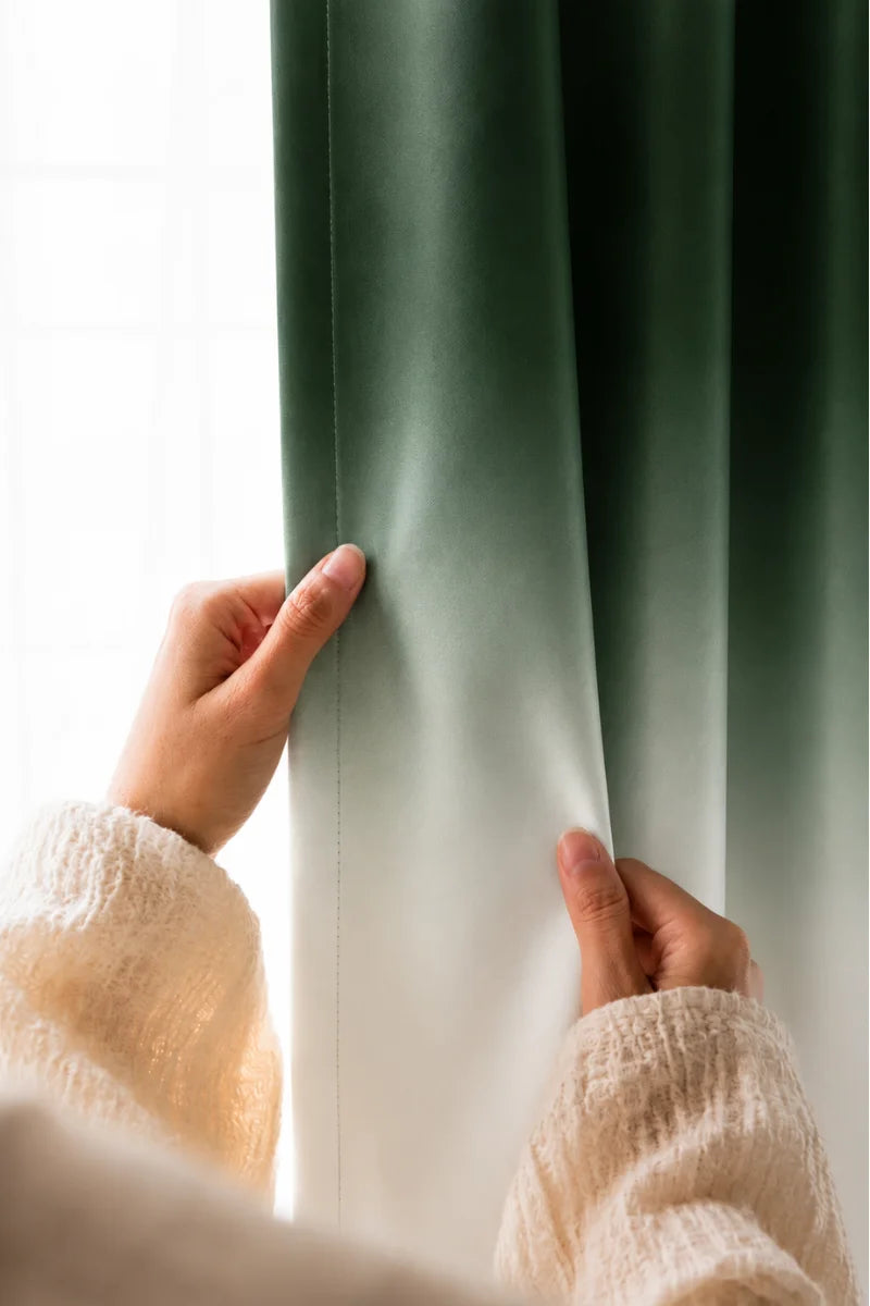 Dark Green Frosted Ombre Velvet Curtains – Set of 2 Panels