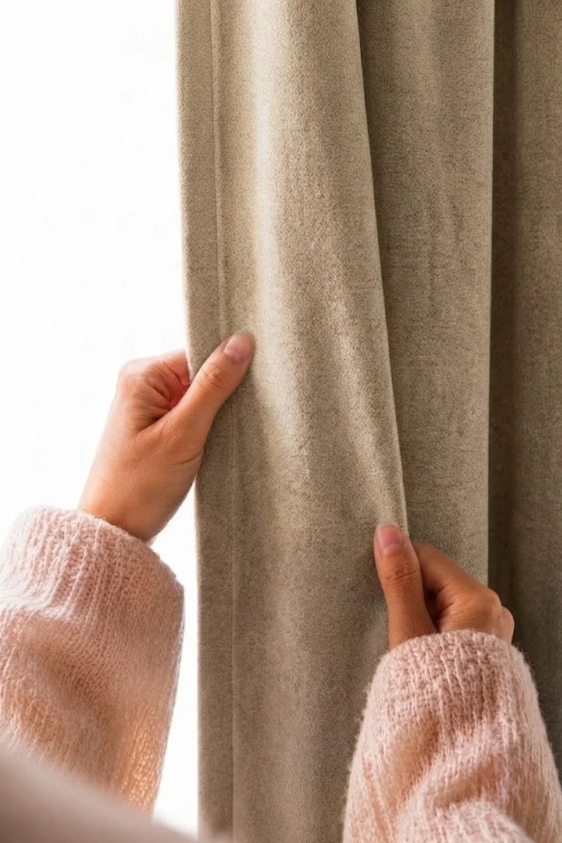 Beige Soft Terry Fabric Curtain Set – Set of 2 Panels