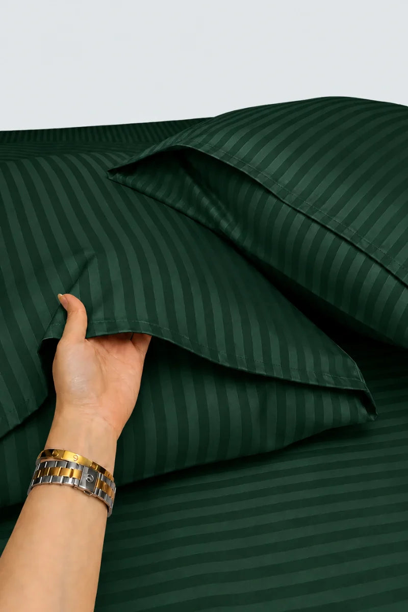 Emerald Green Stripe Fitted Bedsheet - King Size