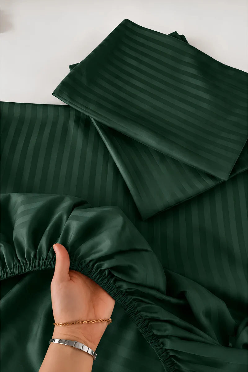 Emerald Green Stripe Fitted Bedsheet - King Size