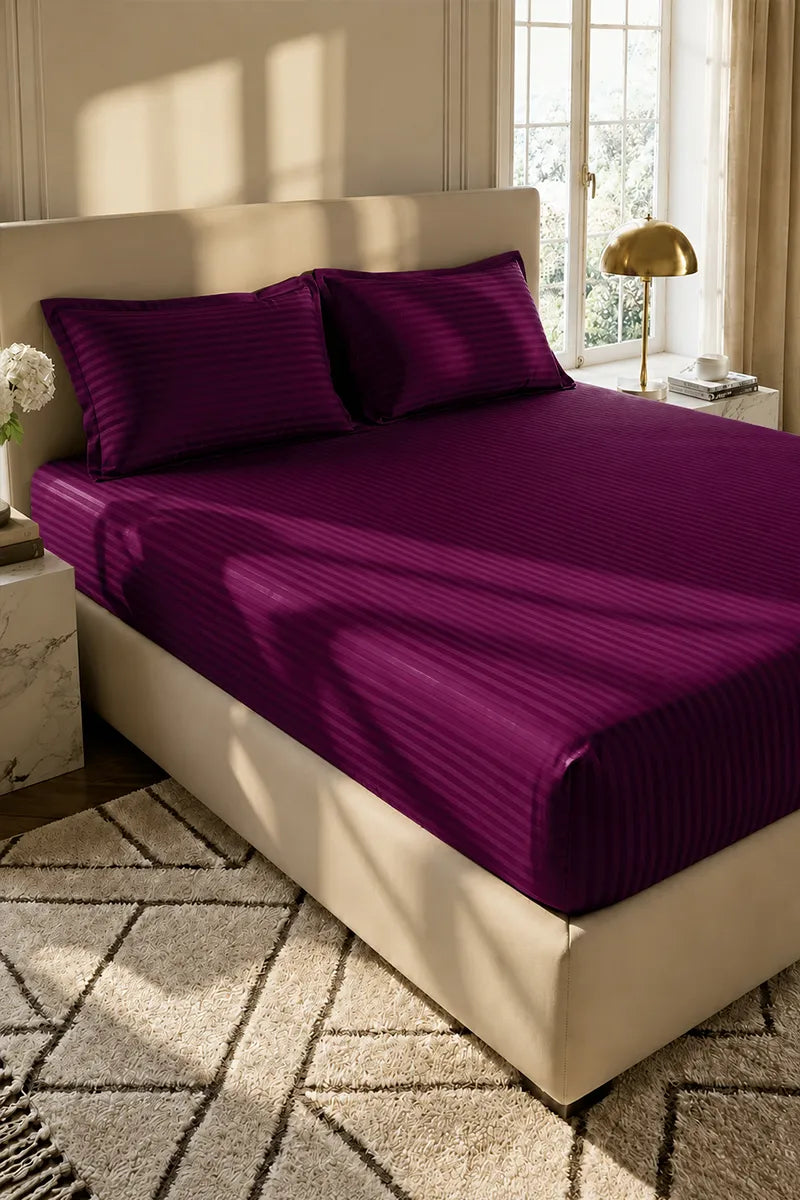 Rich Purple Stripe Fitted Bedsheet - King Size