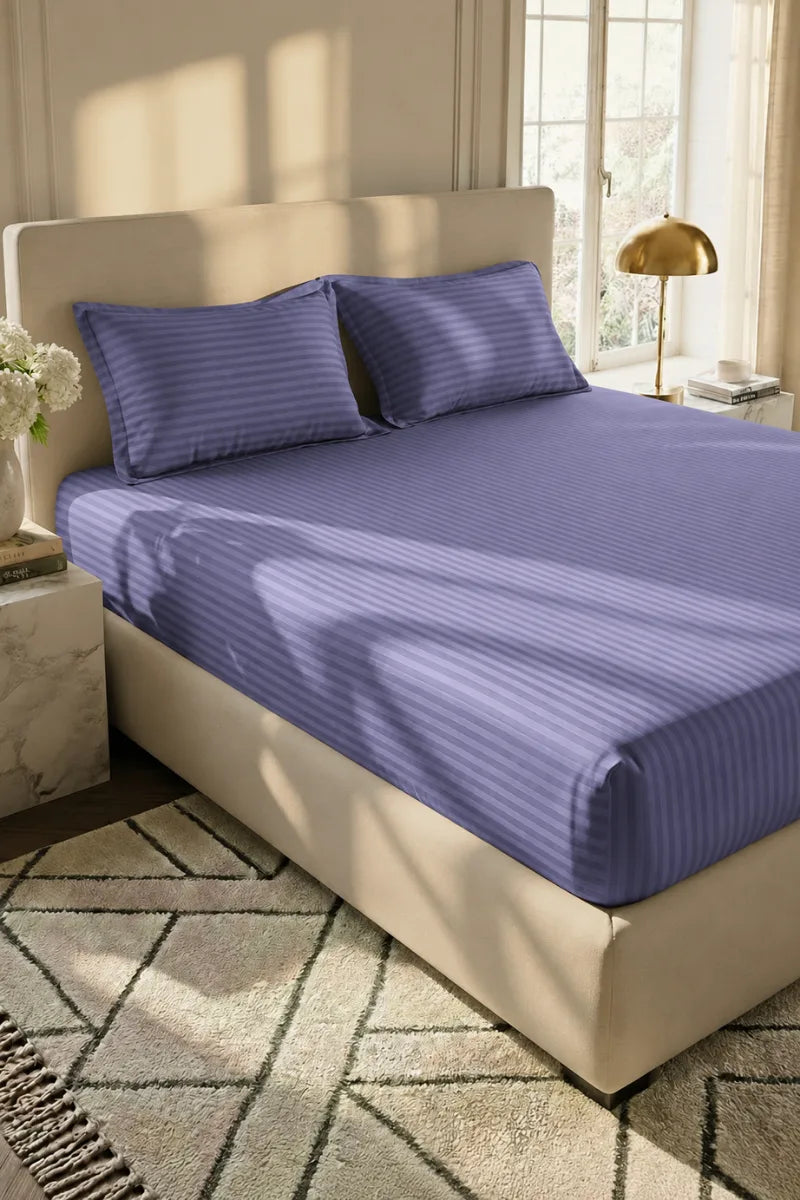 Lilac Blue Stripe Fitted Bedsheet - King Size