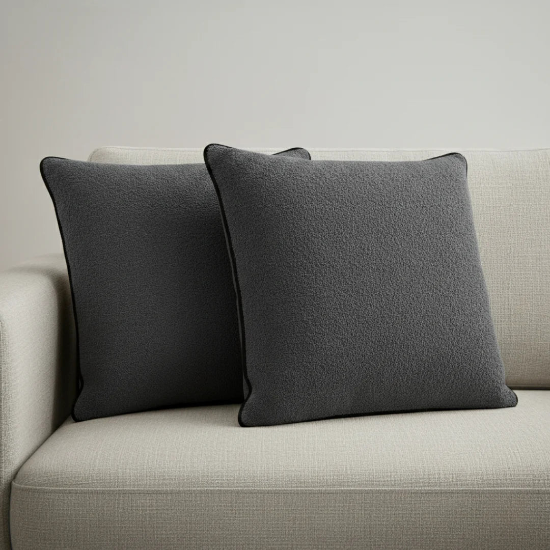 Dark Gray Modern Terry Cushion – Soft Texture & Hidden Zip (Pack of 2)