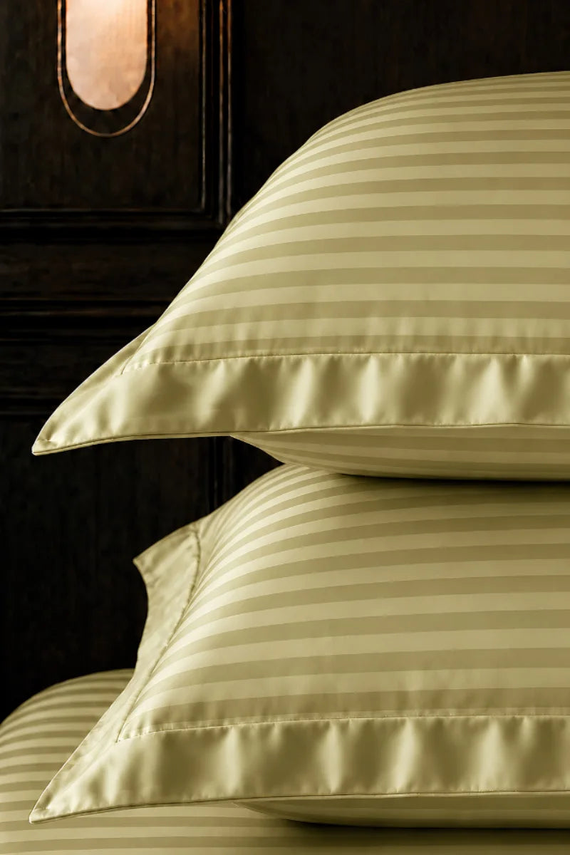 Olive Green Stripe Fitted Bedsheet - King Size