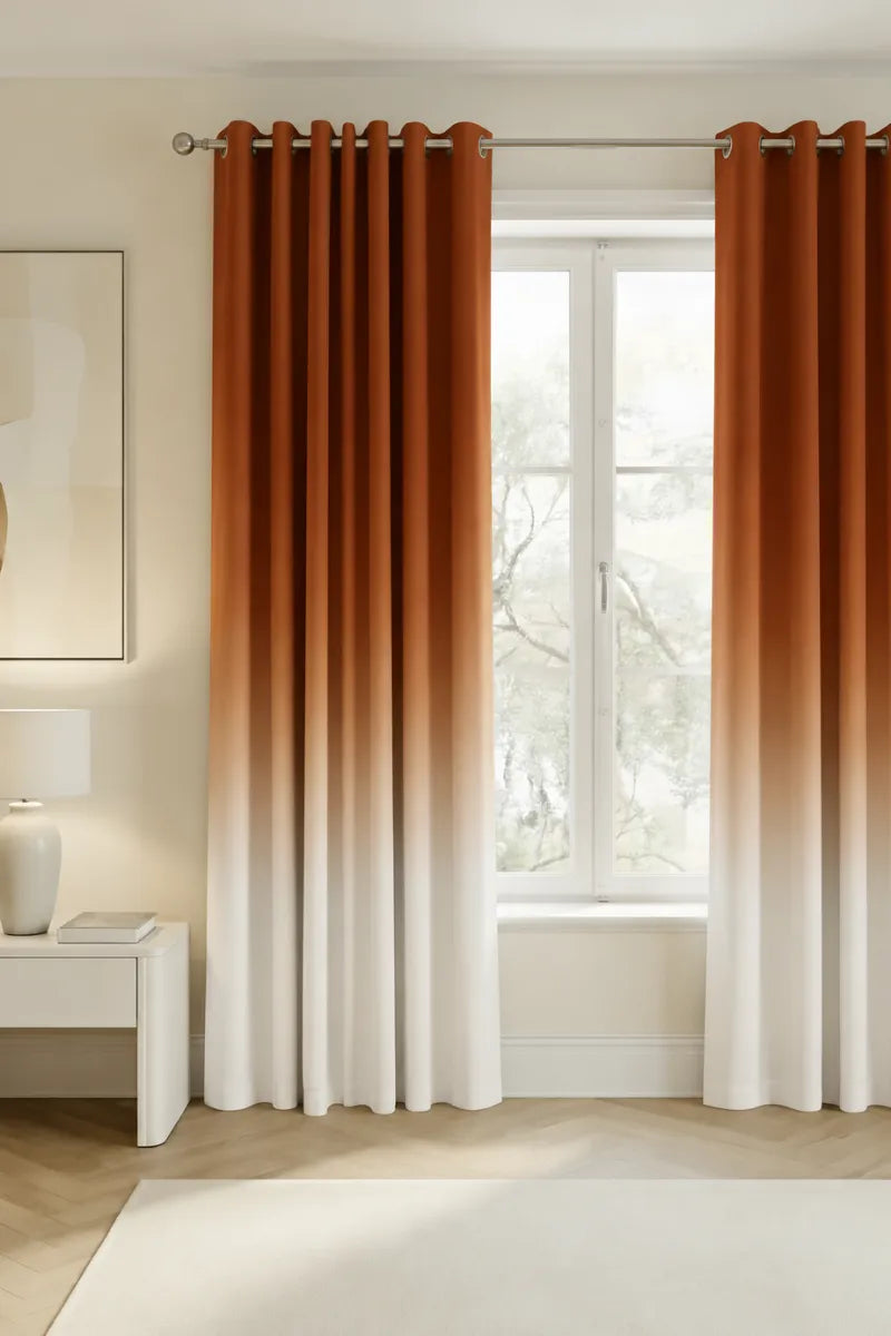 Rust Orange (#8A3208) Frosted Ombre Velvet Curtains – Set of 2 Panels