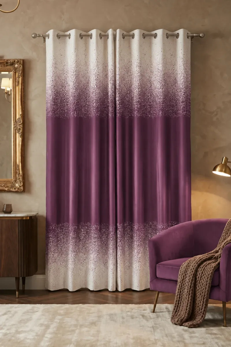 Deep Plum Purple (#724065) Speckled Ombre Velvet Curtains – Set of 2 Panels