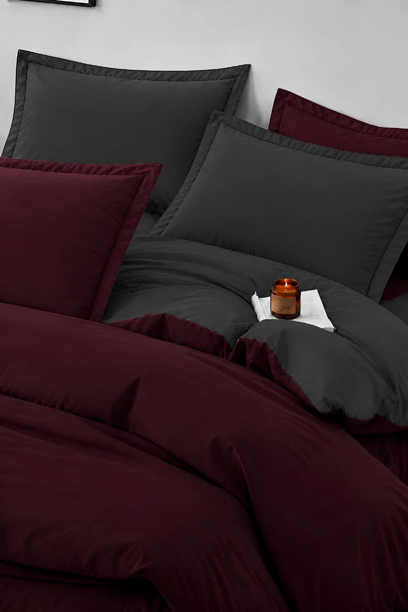 Burgundy & Charcoal Grey Reversible 6-Piece Duvet Cover Set