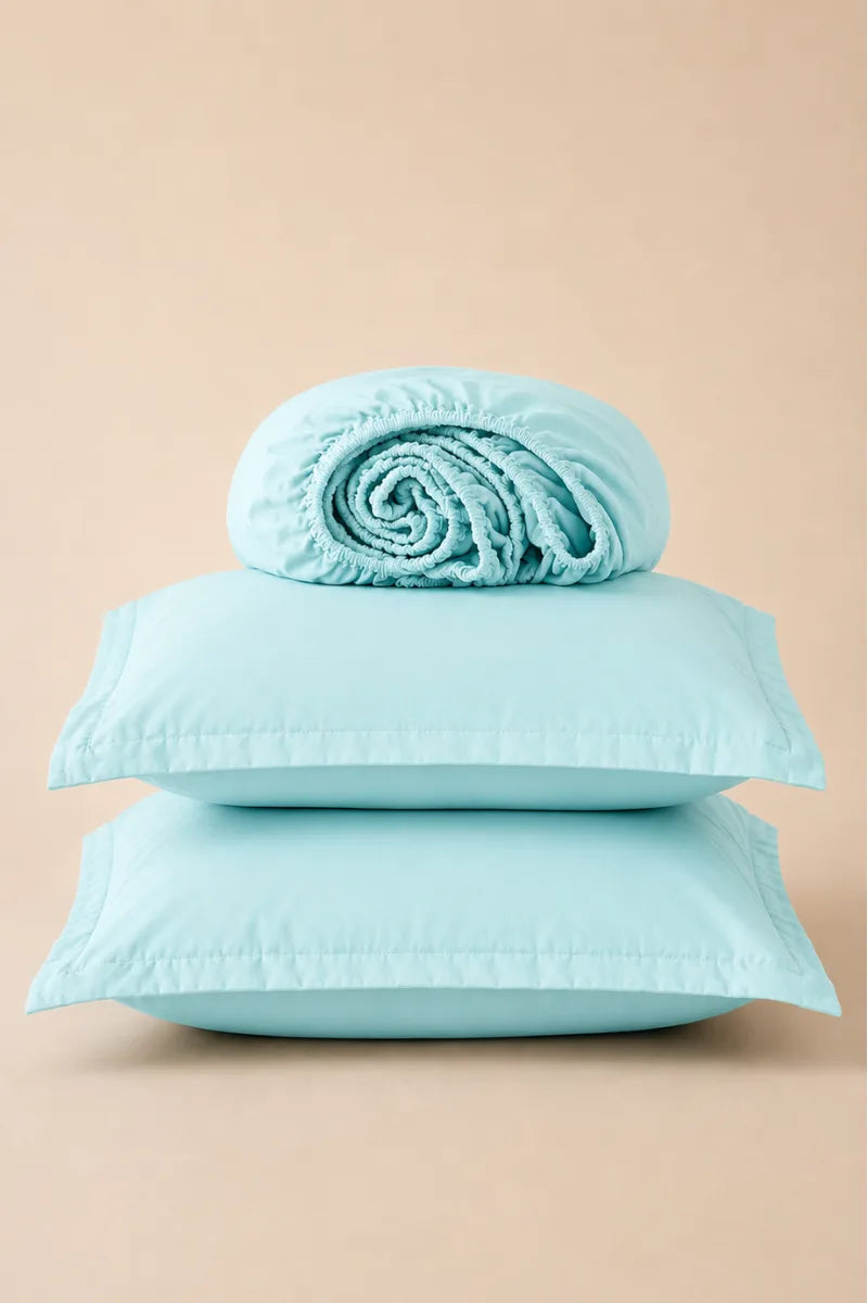Aqua Blue Solid 3-Piece Bedsheet Set