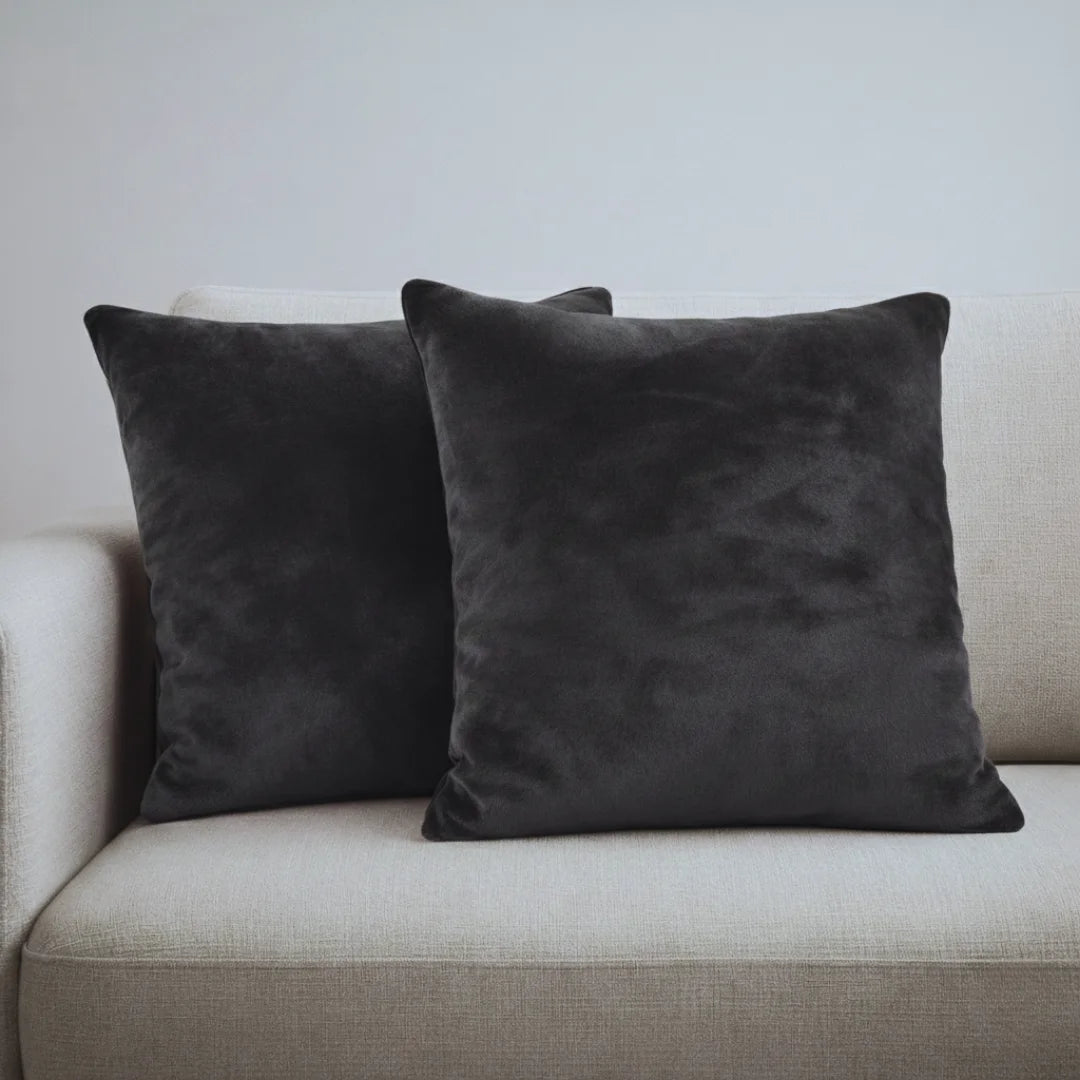 Charcoal Black Plain Velvet Cushion Set (Pack of 2)