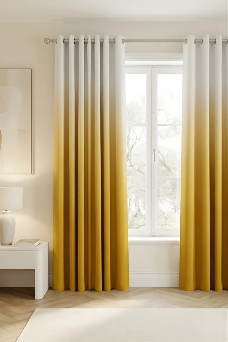 Mustard Gold Luxury Night to Day Gradient Grommet Curtain Set of 2