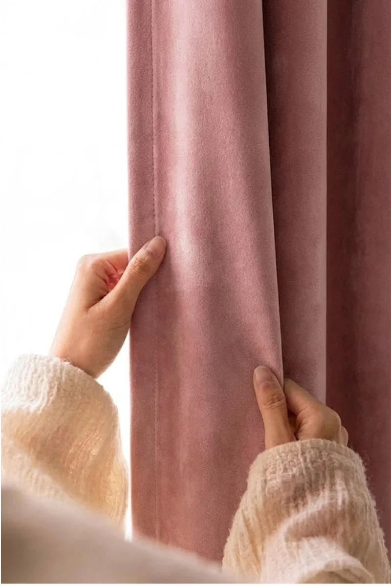 Dusty Rose Pink Solid Velvet Curtains - Set of 2 Panels