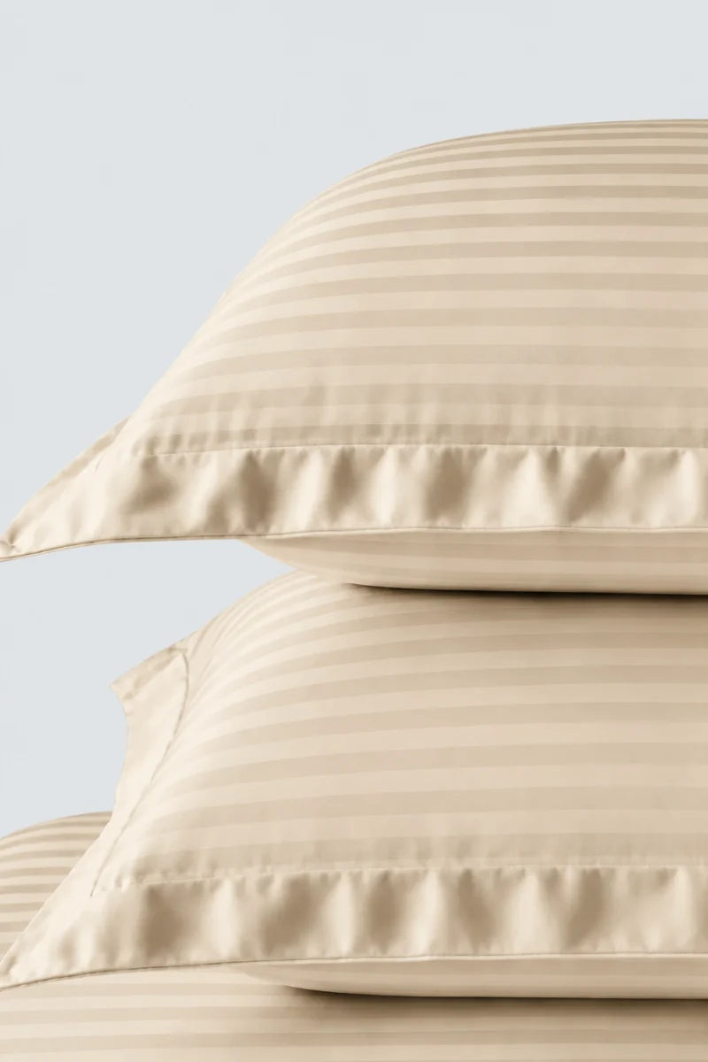 Cream Beige Stripe Fitted Bedsheet - King Size