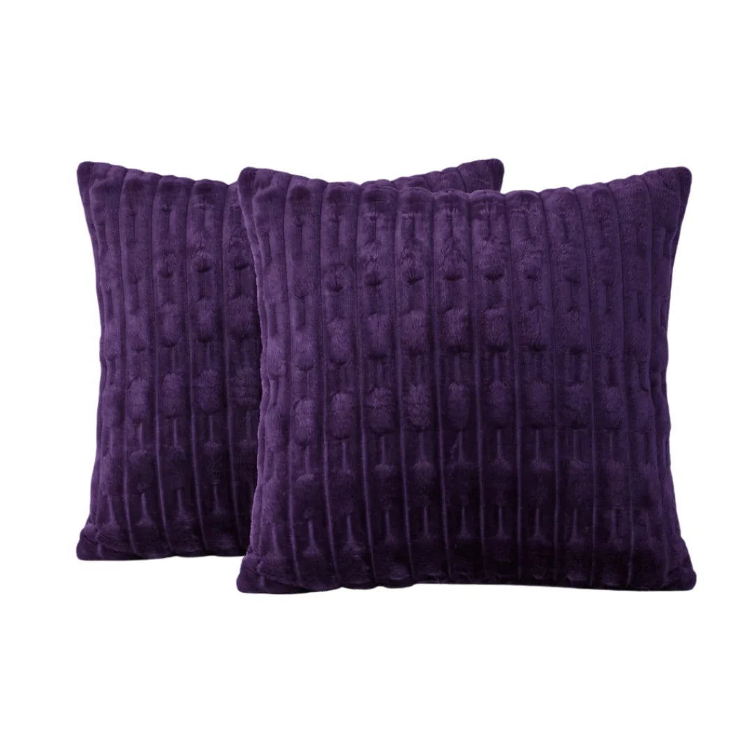 Plum Embossed Fleece Texture Cushion – Rich Texture & Hidden Zip (Pack of 2)