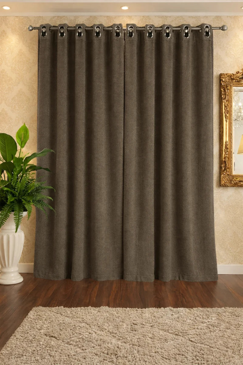 Coffee Brown Soft Terry Fabric Curtain Set – Plush & Cozy Home Décor