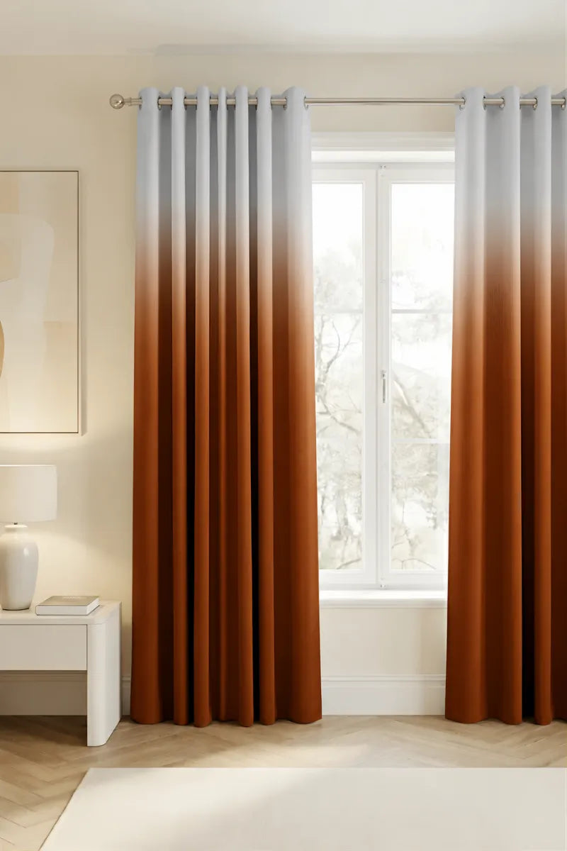 Rust Brown (#8A3208) Dip-Dye Ombre Velvet Curtains – Set of 2 Panels