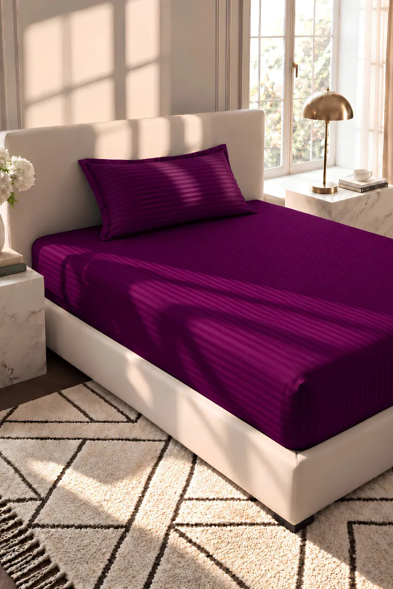 Royal Plum Stripe Fitted Bedsheet - King Size