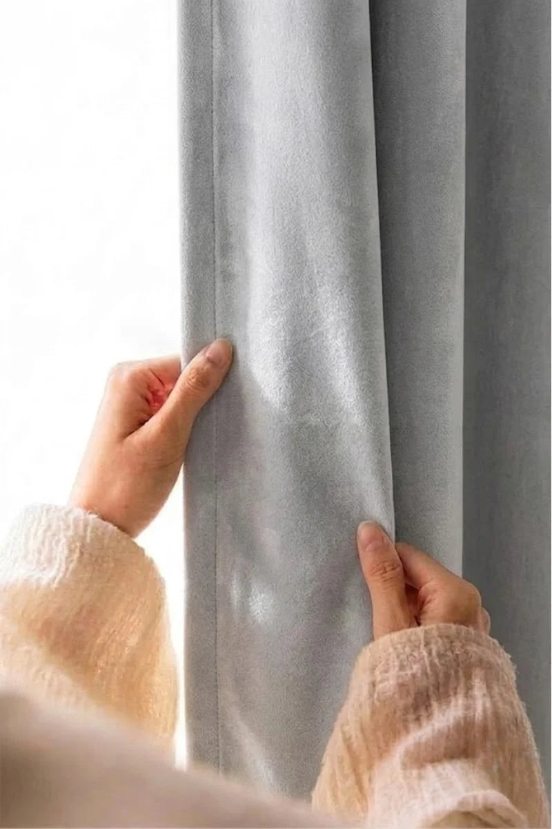 Ash Gray Solid Velvet Curtains - Set of 2 Panels