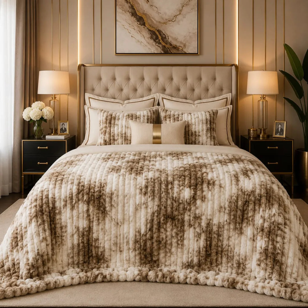 Luxury Coffee Brown & Cream Tie-Dye Bubble Design Fluffy Fleece Double Bed AC Blanket (220 GSM)