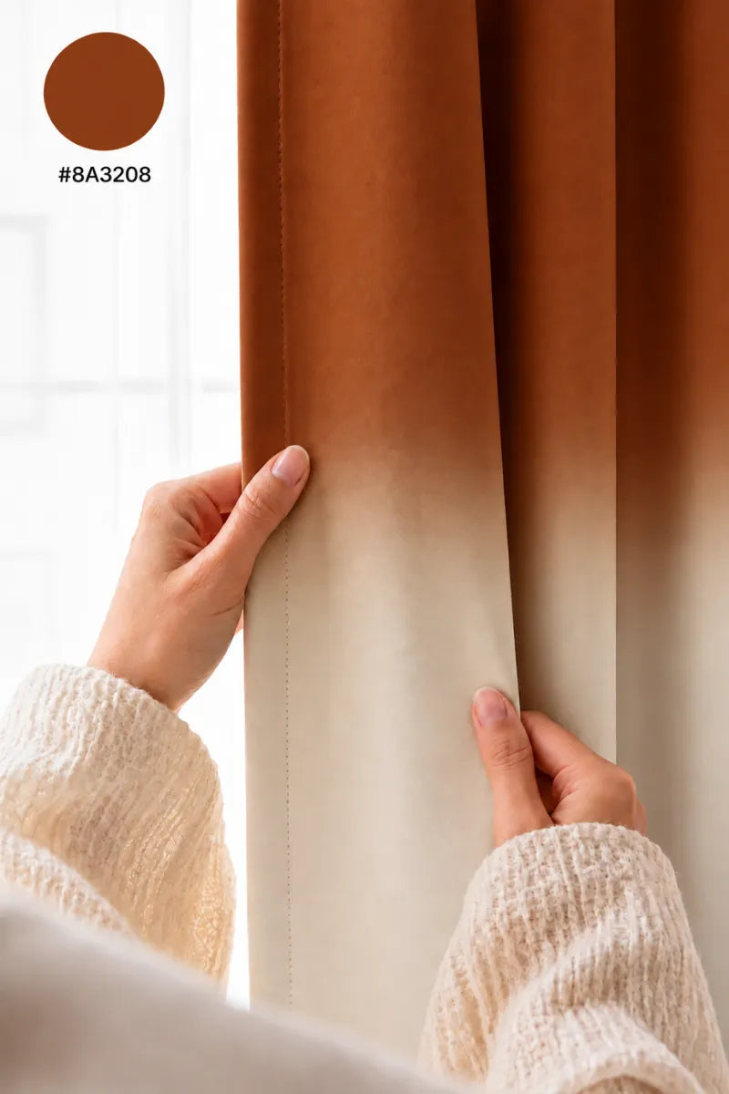 Rust Orange (#8A3208) Frosted Ombre Velvet Curtains – Set of 2 Panels