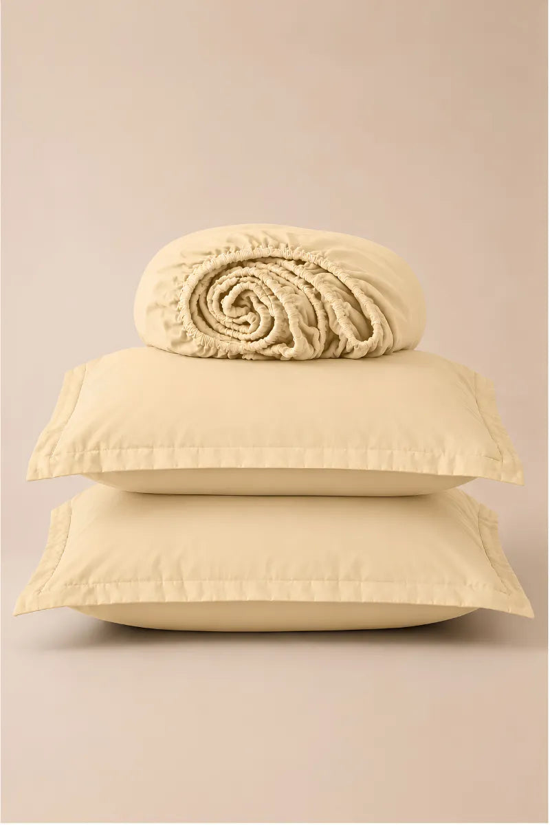 Champagne Beige Solid 3-Piece Bedsheet Set