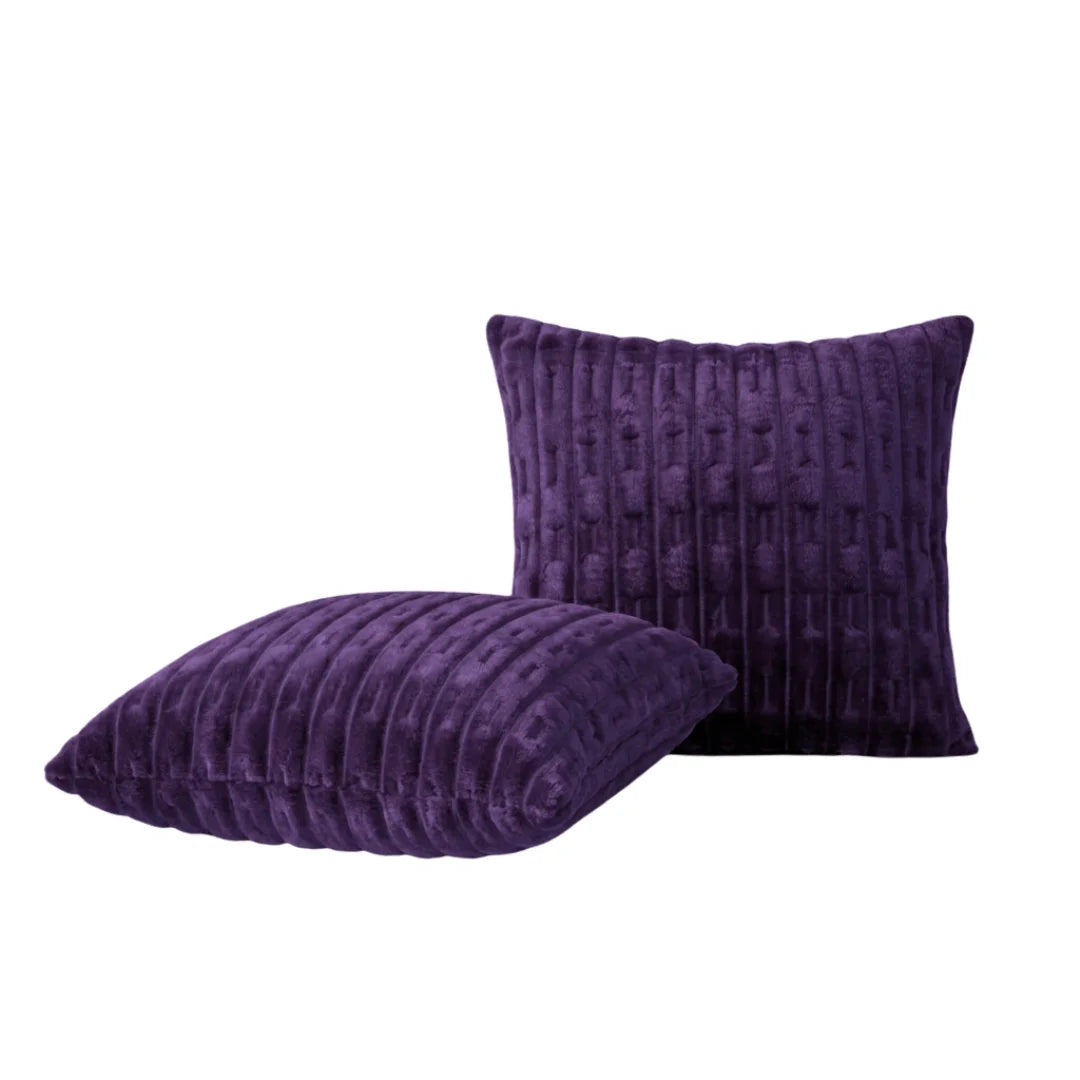 Plum Embossed Fleece Texture Cushion – Rich Texture & Hidden Zip (Pack of 2)