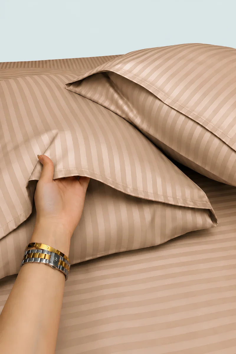 Light Coffee Stripe Fitted Bedsheet - King Size
