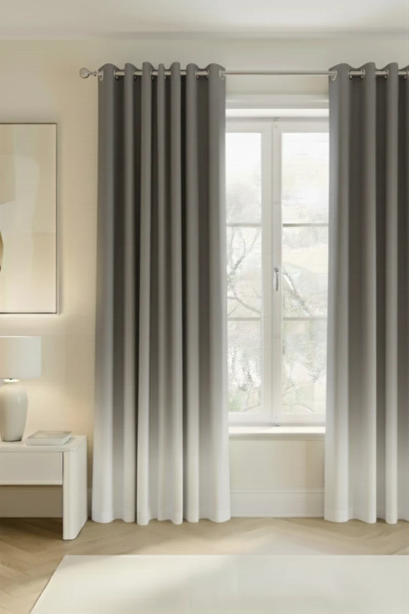 Light Gray Luxury Dawn to Dusk Gradient Grommet Curtain Set of 2