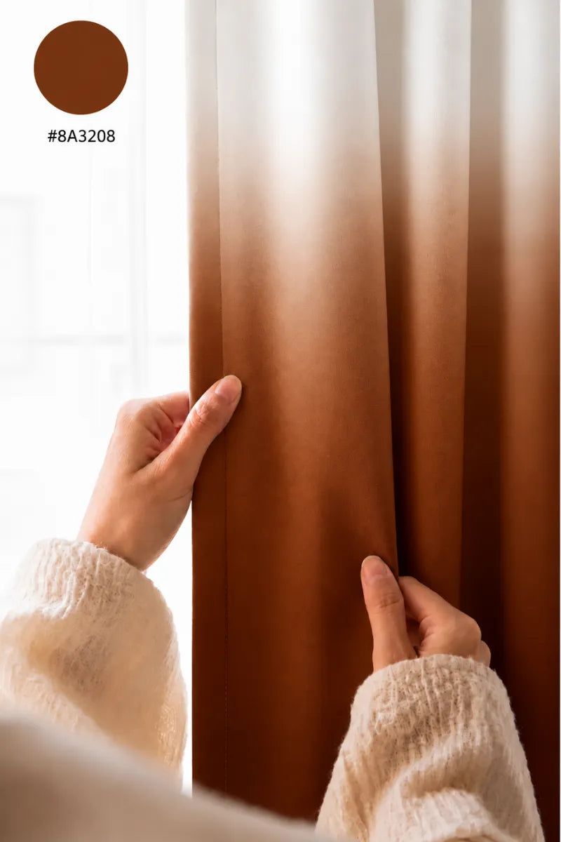 Rust Brown (#8A3208) Dip-Dye Ombre Velvet Curtains – Set of 2 Panels