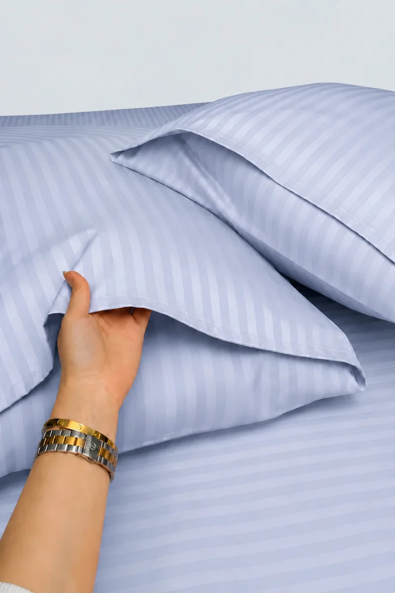 Ice Blue Stripe Fitted Bedsheet - King Size