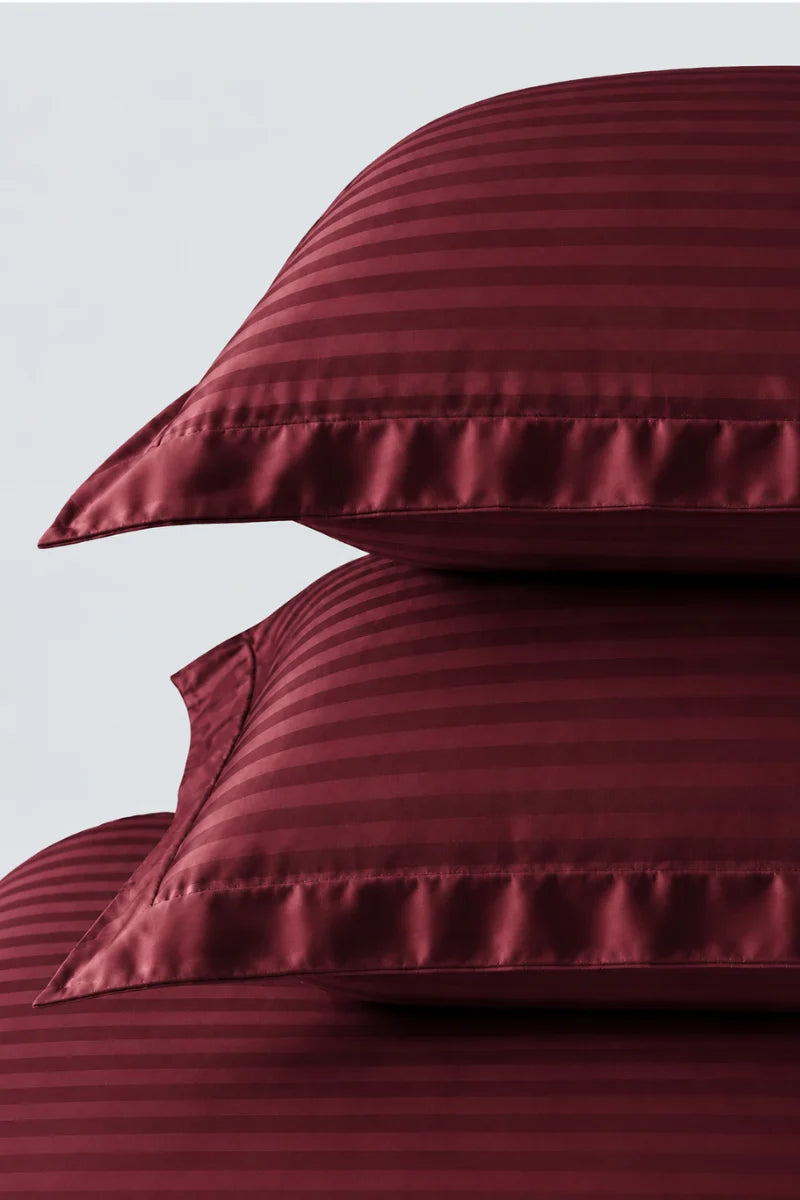 Maroon Burgundy Stripe Fitted Bedsheet - King Size