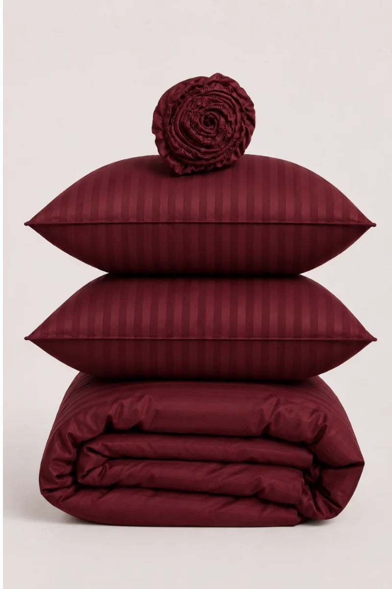 Maroon Burgundy Quilt Cover Set (6PCS - King Size)
