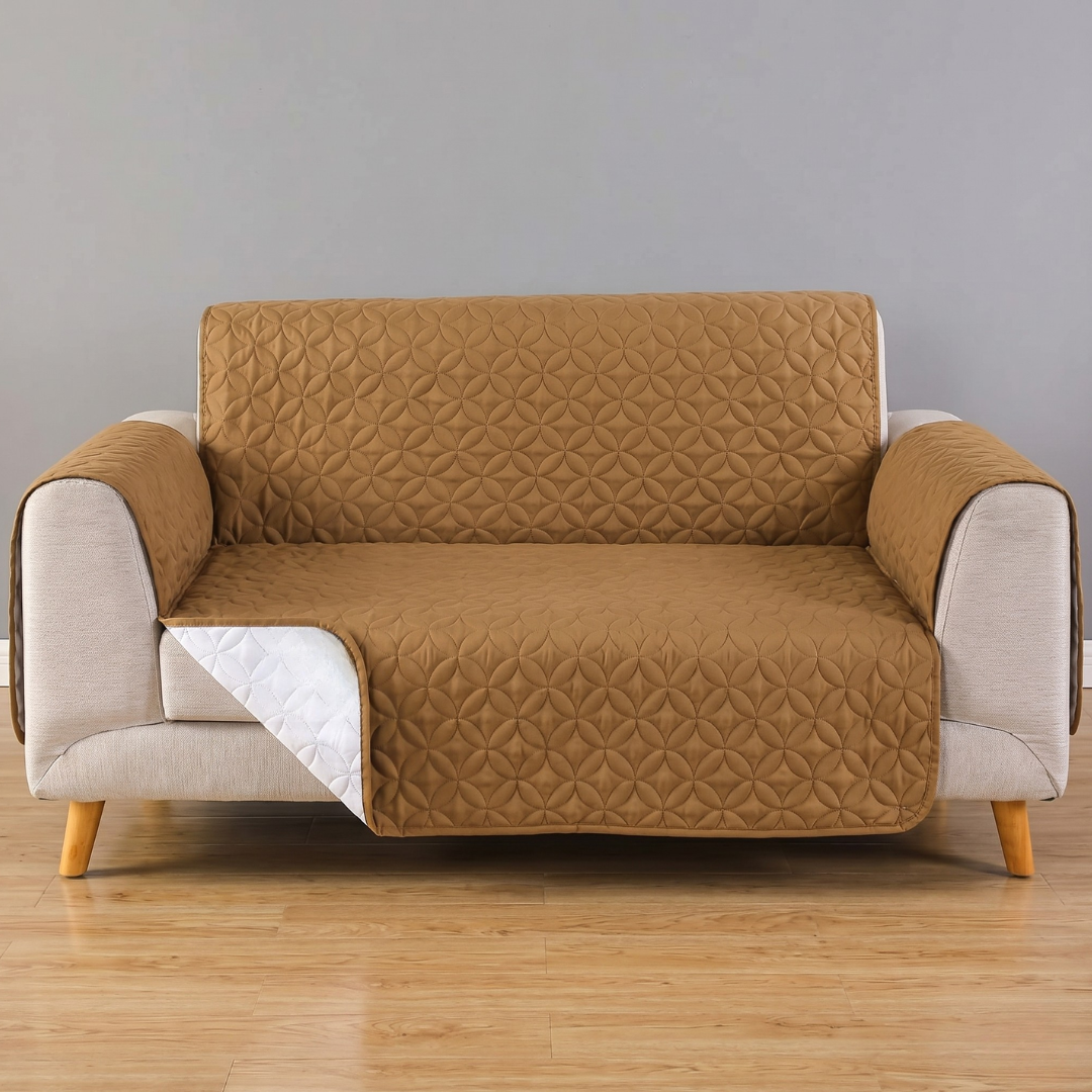 Premium Ultrasonic Quilted Sofa Cover (Copper Color)