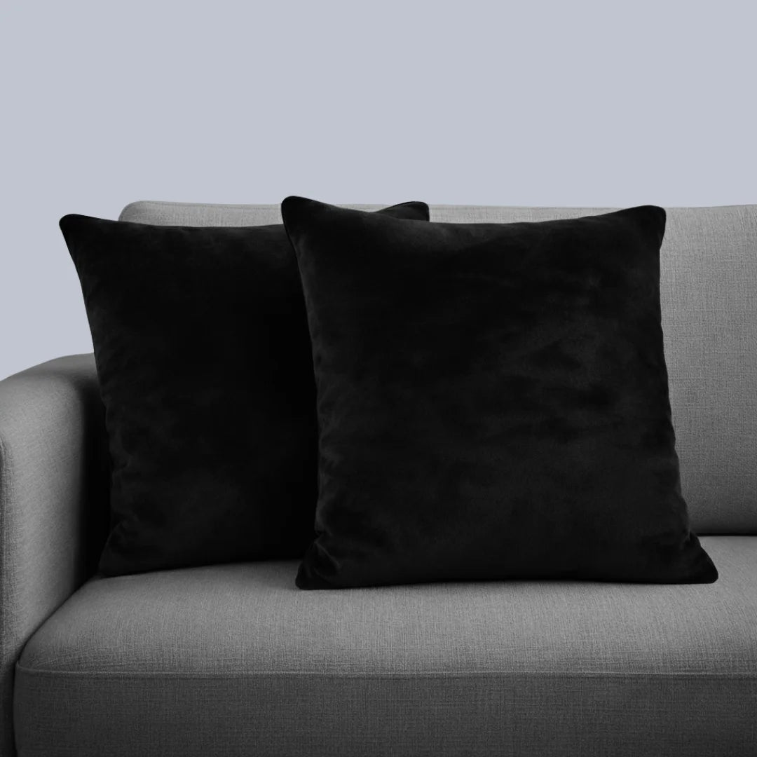 Black Plain Velvet Cushion Set (Pack of 2)